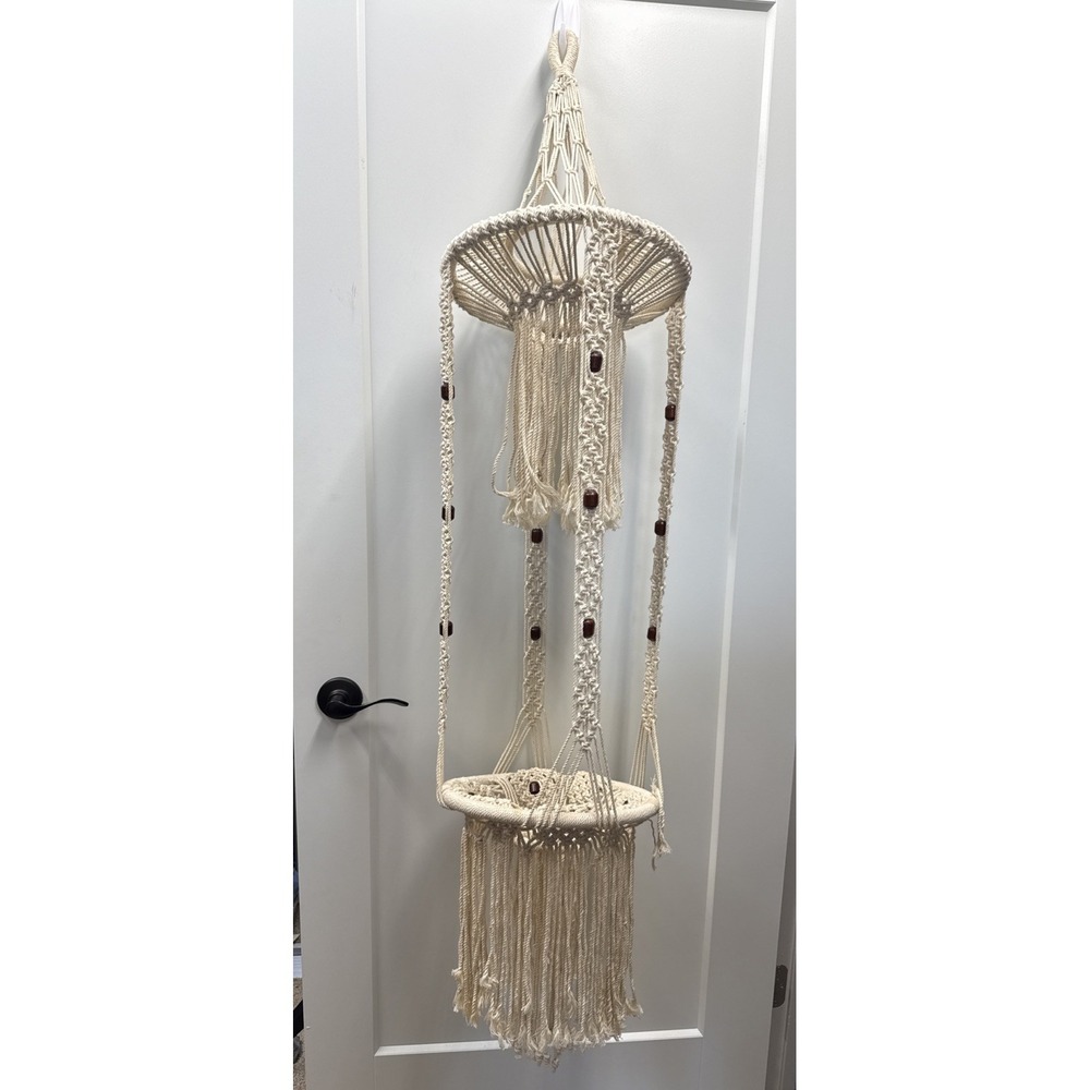 Large Macrame Plant Hanger Indoor Outdoor Boho Tassel Decorative Basket Vintage